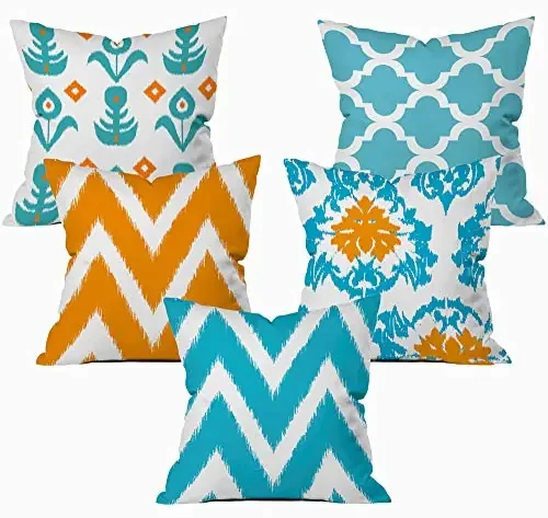 Christmas Vibes Abstract Printed Cotton Jute Cushion Covers for Living Room – (16 x 16 inch Pack of 5)