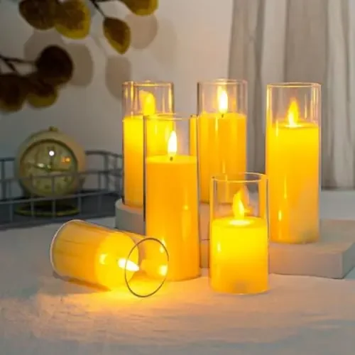 Christmas Vibes Acrylic Battery Operated Glass Pillar with Moving Flame for Home Decoration Diwali & Christmas (Black) (3)