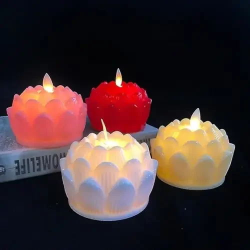 Christmas Vibes Acrylic Floating Lotus Shaped Flower with Flickering LED Tea Light Light for Indoor and Outdoor Decor (Multicolor) (6)