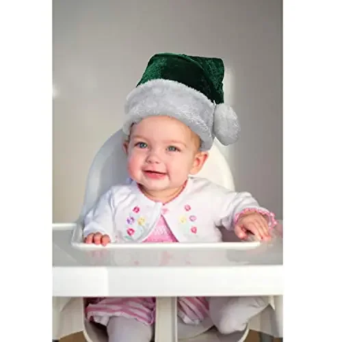 Christmas Vibes Brands Green Plush Santa Cap for Christmas New Year Party & Made in India. Pack of Fifty for 6-24 Month(3397N18)