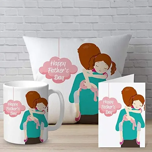 Christmas Vibes Combo – 3 Pieces Polyester Blend Cushion 1 Coffee Mug and 1 Greeting Card Gift for Father (Multicolour 12×12 DADCOMBO0020)