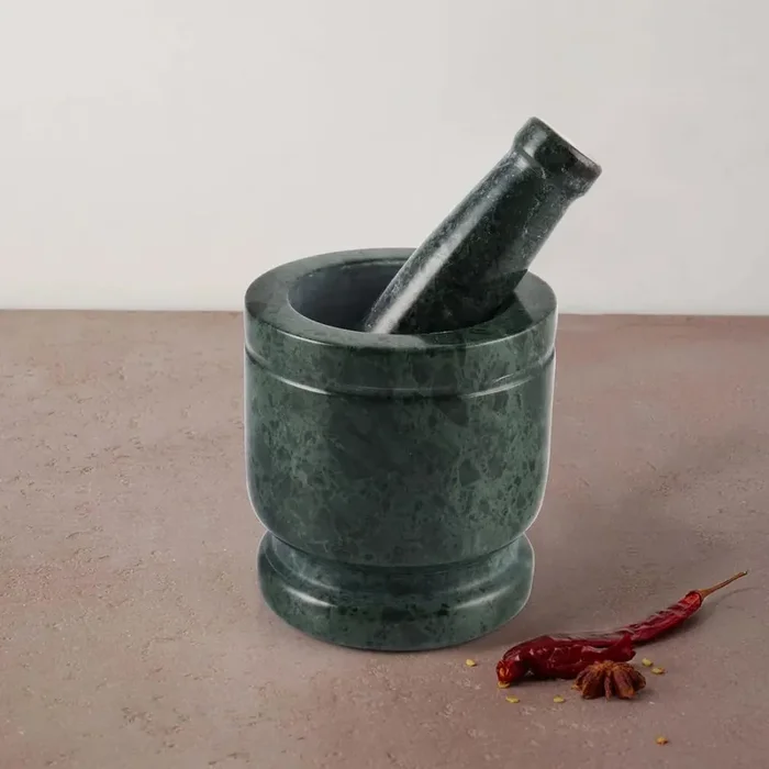 CHURU SANDALWOOD CARVED Mortar & Pestle Set or Ohkli Musal or Kharal or Idi Kallu or Khal Musal or Khalbatta or Spice Grinder-Grande-5x5inches – Marble (CHURU SANDALWOOD CARVED-GB)
