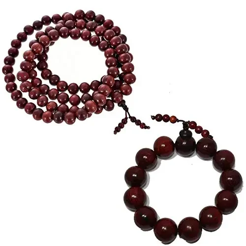 CHURU SANDALWOOD CARVED Original Red Sandalwood Mala And Bracelets Combo in Lal Chandan
