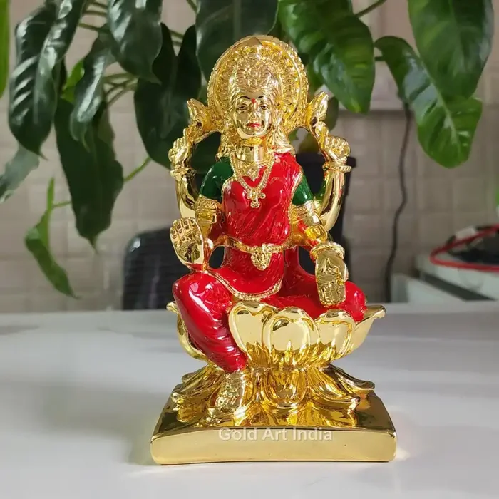 CHURU SILVERWARE 7-Inch Gold-Plated Laxmi Statue with Red Enamel – Exquisite Hindu Deity for Home Dcor and Gifting(LAXMI7INCH)