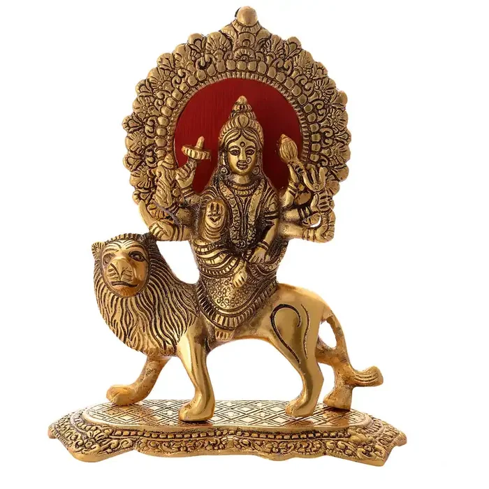 CHURU SILVERWARE Aluminium Handicraft Durga Maa Idol for Home Temple Navratri (6 x 8-inch Golden)