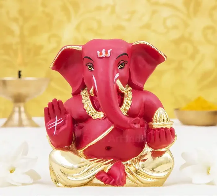 CHURU SILVERWARE Ceramic Lord Ganesh Idol 5 x 3 x 4 cm Gold