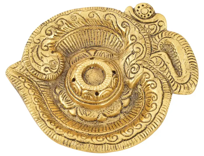 CHURU SILVERWARE Metal Handicraft Om Shape Incense Stick Holder – Agarbatti Stand – Rajasthani handicrafts – Unique Gifts (10 cm x 10 cm x 1 cm Gold)