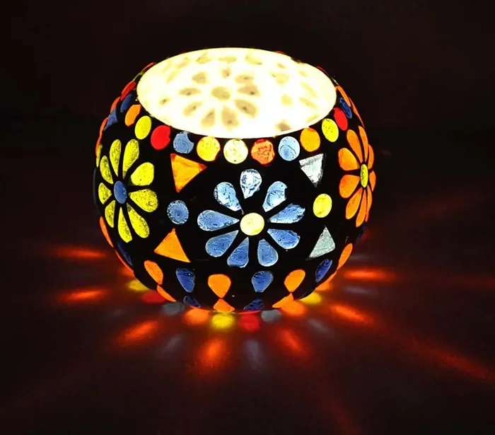 CHURU SILVERWARE Mosaic Tea Light Holder – Diwali Lights – Candle Holder – Showpiece Antique Gift – 3 inch