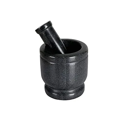 CHURU SILVERWARE Onyx Black Mortar & Pestle Set or Ohkli Musal or Kharal or Idi Kallu or Khal Musal or Khalbatta or Spice Grinder-Comfy-4x4inches – Marble