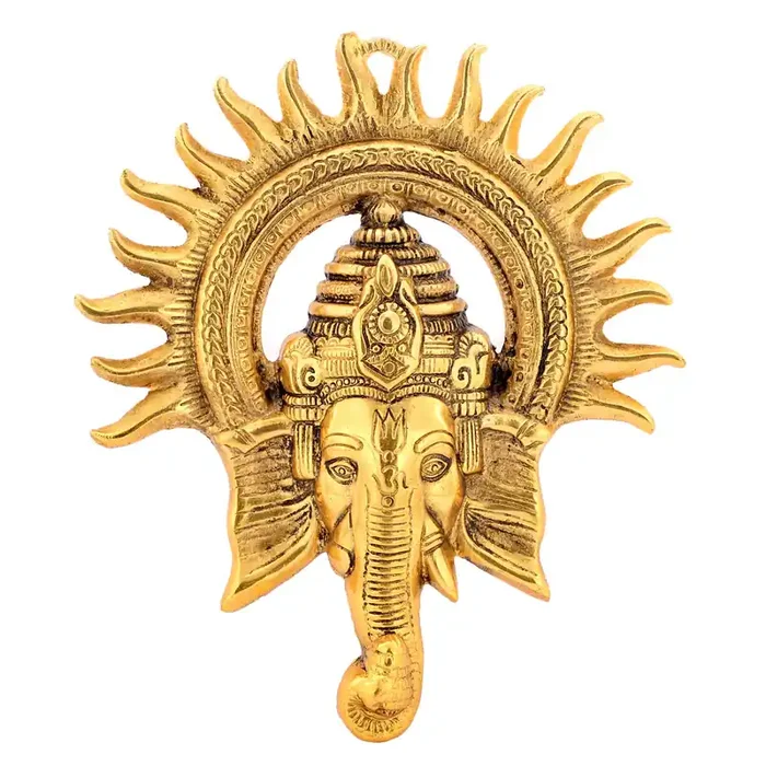 CHURU SILVERWARE Religious Ganesha Idol with Surya Chakra Rajasthani Handicrafts Wall hangings Showpiece (20 cm x 3 cm x 23 cm Gold)
