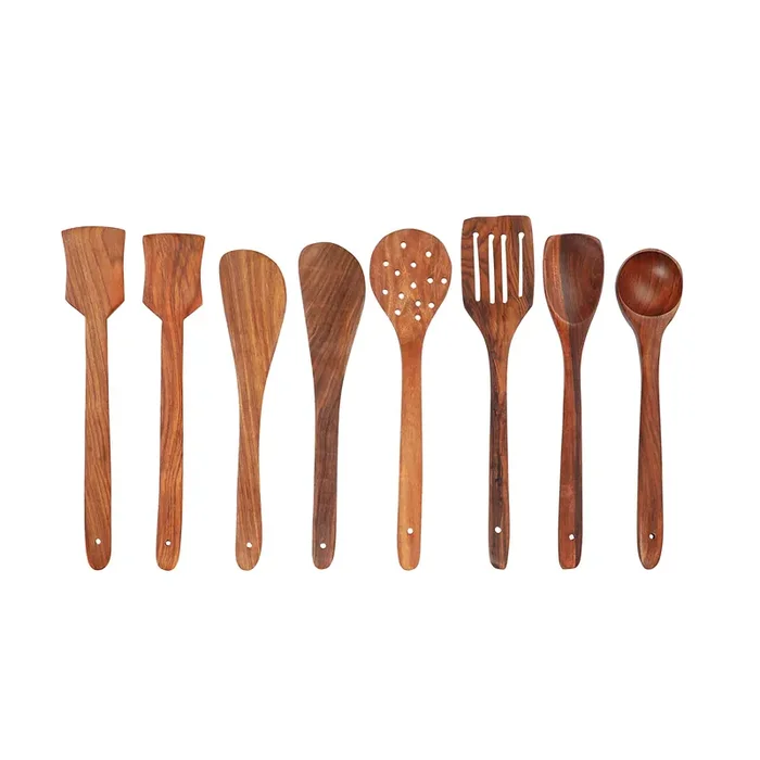 CHURU SILVERWARE Rustic Queen Spatula Cooking Set of 8 Indian Rosewood or Sheesham