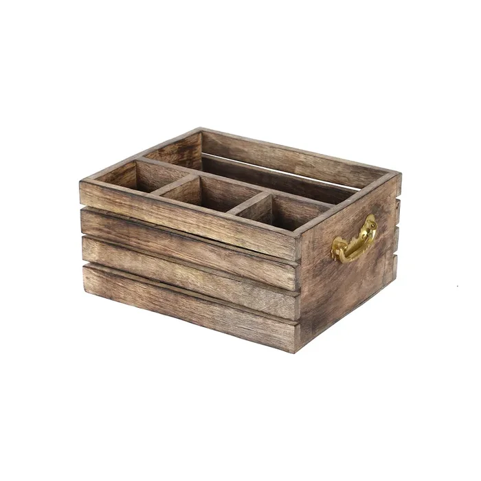 CHURU SILVERWARE Rustic Wooden Kitchen Organiser or Caddy – Grande – Cutlery Holder or Dining Organiser