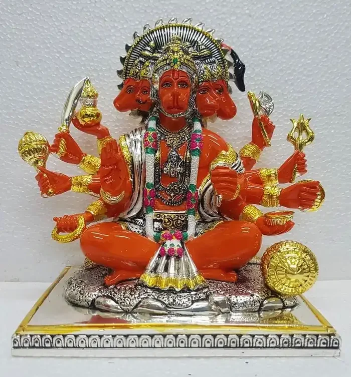 CHURU SILVERWARE Silver Plated Orange Enamel panchmukhi Hanuman (SILVERORANGE)