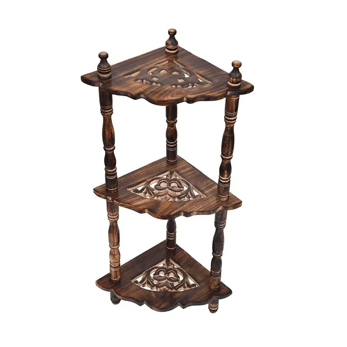 Classic shoppe Multipurpose Mini Corner 3-Tier Corner Rack Shelves – Brown Side Corner