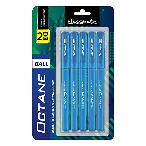 Classmate Octane- Blue Ball Pens (pack Of 5) Smooth & Fast Writing Ball Pens Comfortable To Hold & Write School & Office Stationery Work From Home Essentials
