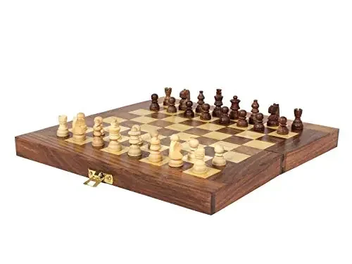 Collapsing Chess Board Set Wooden Game Handmade Classic Game of Brilliance Small Chess Pieces 8 Inches (Non – Magnetic)