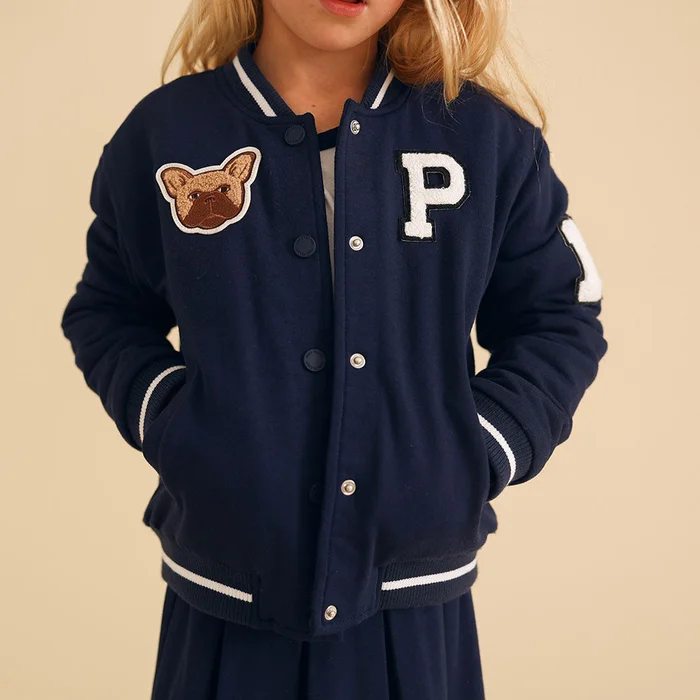 Collegiate Blue Long Sleeve Varsity Navy Fleece Varsity Jacket | Posh Peanut®