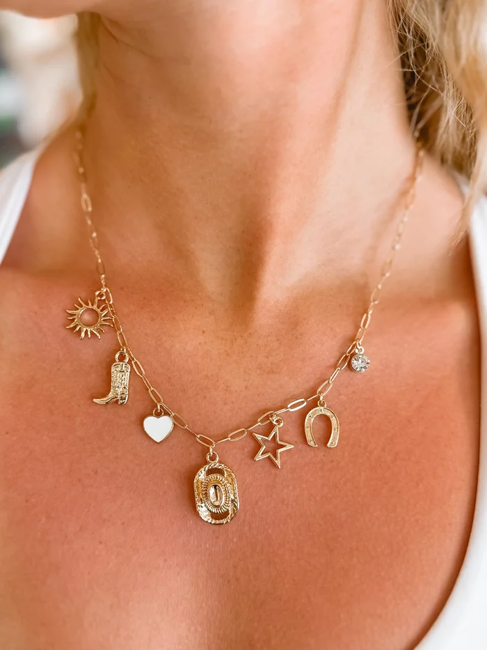 Cowboy Hat & Boot Paperclip Charm Necklace