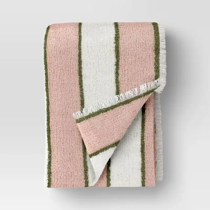 Cozy Woven Stripe Throw Blanket Pink/Ivory/Olive – Room Essentials™