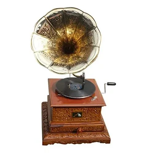 Craftaroz Old Style Wooden & BrassGramophone for Home Decor