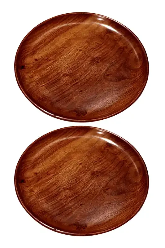 CRAFTCASTL EHandicrafts Beautiful Table Decor Round Shape Artistic Wooden Plate for Home and Kitchen 12×12 Inches 2 Pieces