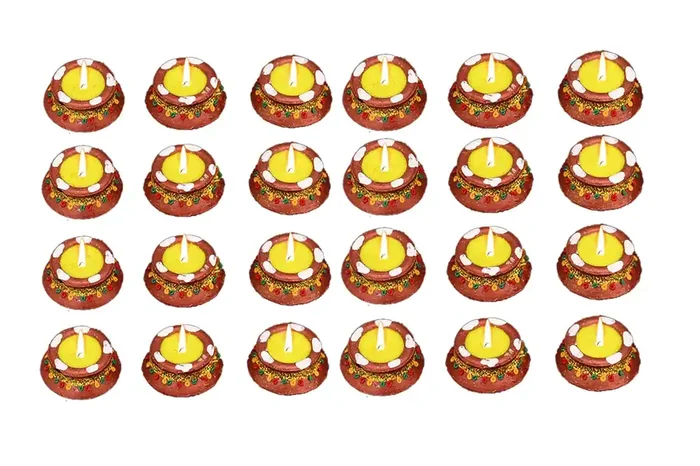 CraftVatika Handmade Wax Terracotta Clay Diya – Set of 24