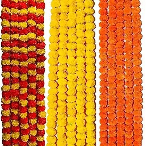 Critoanta Genda Phool Artificial Marigold Fluffy Flower/Genda Phool Garlands String For Diwali, Navratri,Durga Pooja Festival Office Decoration 5 Feet (Random, 3), 20 CM