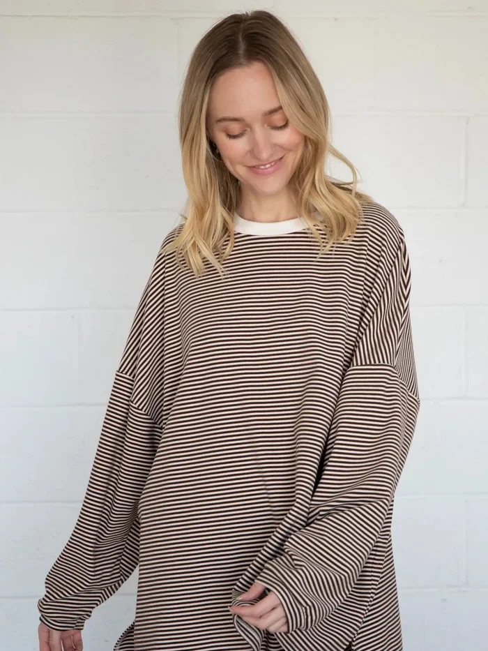 Dani Striped Oversized Top – Brown