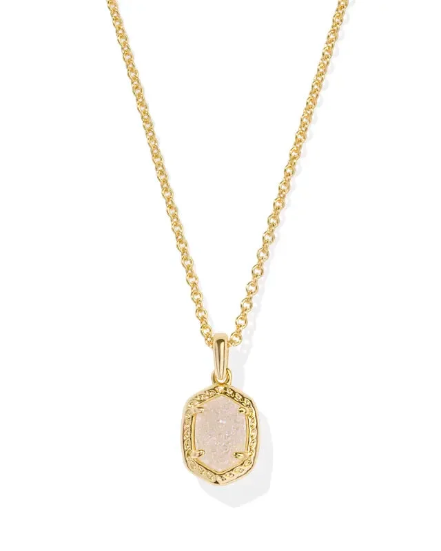 Daphne Gold Framed Short Pendant Necklace in Iridescent Drusy