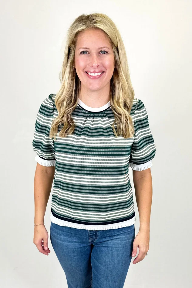 DARK GREEN & CREAM STRIPE TOP