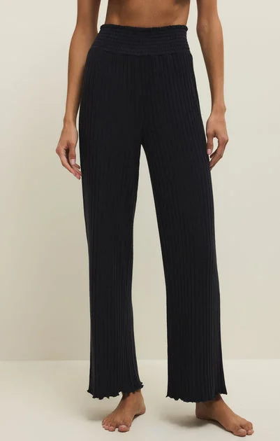 Dawn Smocked Rib Pant in Black Sand