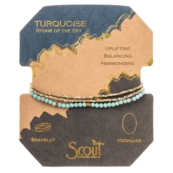 Delicate Stone Wrap Bracelet/Necklace Turquoise/Gold