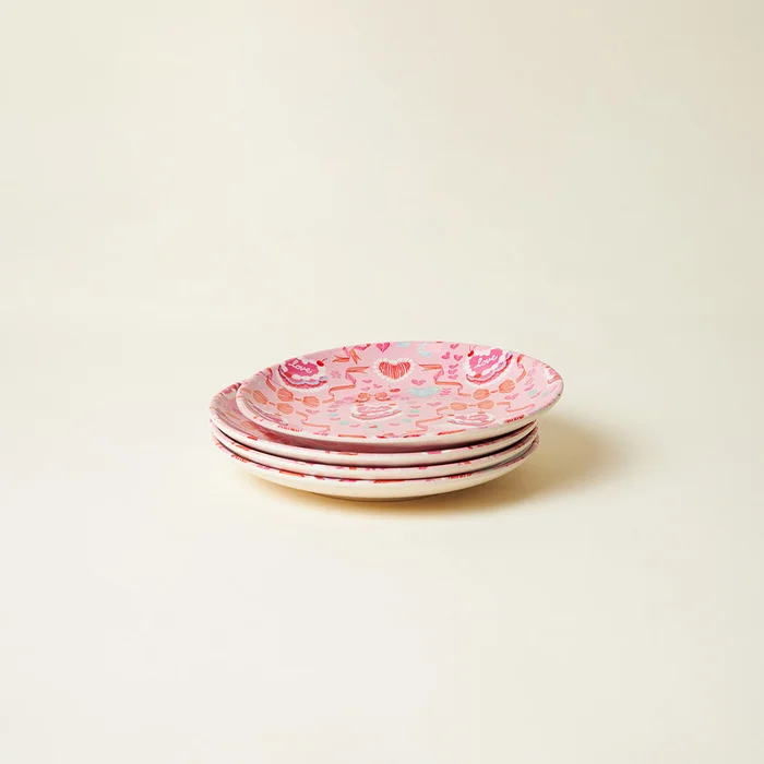 Desserts Pink Holiday Love Cake Dessert Plate Set | Posh Peanut®