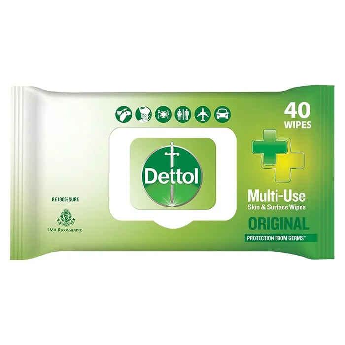 Dettol Germ Protection Wet Wipes for Skin & Surfaces, Original – 40 Count Moisture-Lock Lid