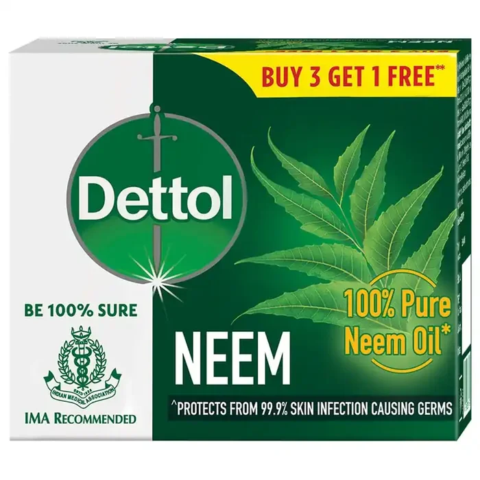 Dettol Neem Bathing Soap Bar With Pure Neem Oil, 75G (Buy 3 Get 1 Free), Combo Offer On Bath Soap