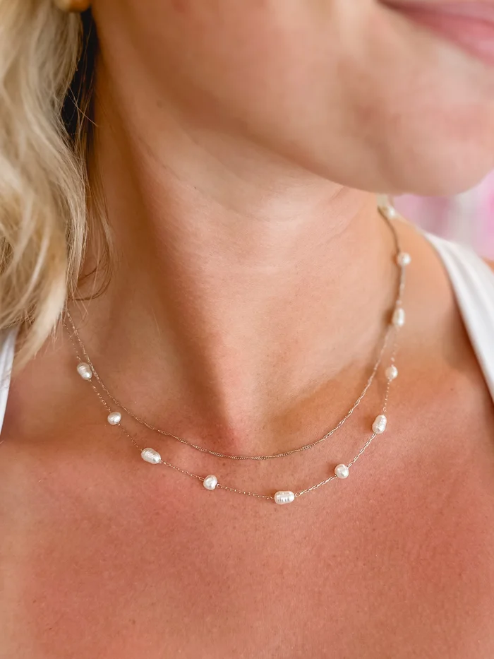 Double Layer Silver Pearl Necklace