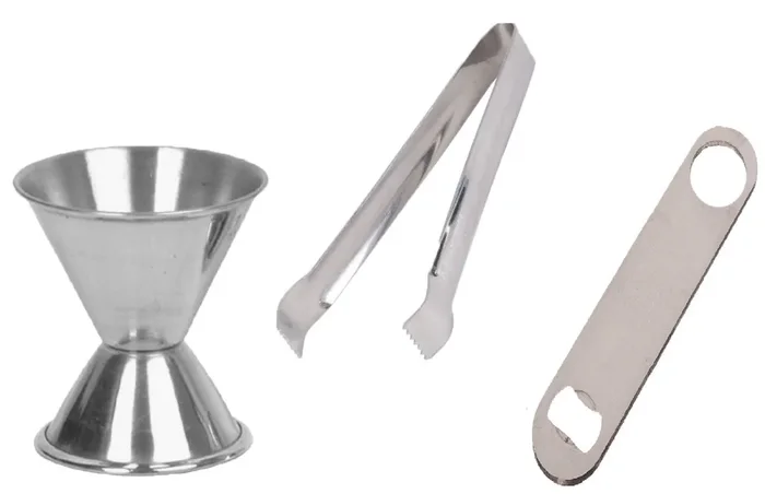 Dynore 3 pcs bar Set – ice Tong, peg Measure, Bottle Opener