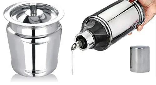 Dynore Stainless Steel Apple Shaped ghee Pot (300 ml) and Oil Dropper (500 ml)