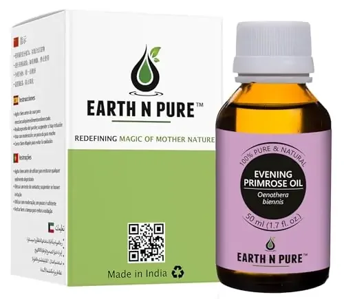EARTH N PURE Evening Primrose Oil 100% Pure Undiluted Cold Pressed and Therapeutic Grade -Moisturizing Oil with Essential Fatty Acids For SkinHairNails and Joint Pain (50 Ml)