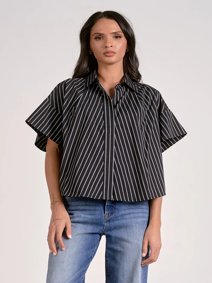 Elan Striped Accent Top – Black