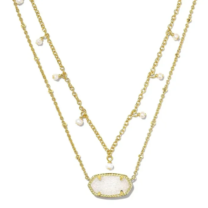 Elisa Pearl Multi Strand Necklace Gold Iridescent Drusy
