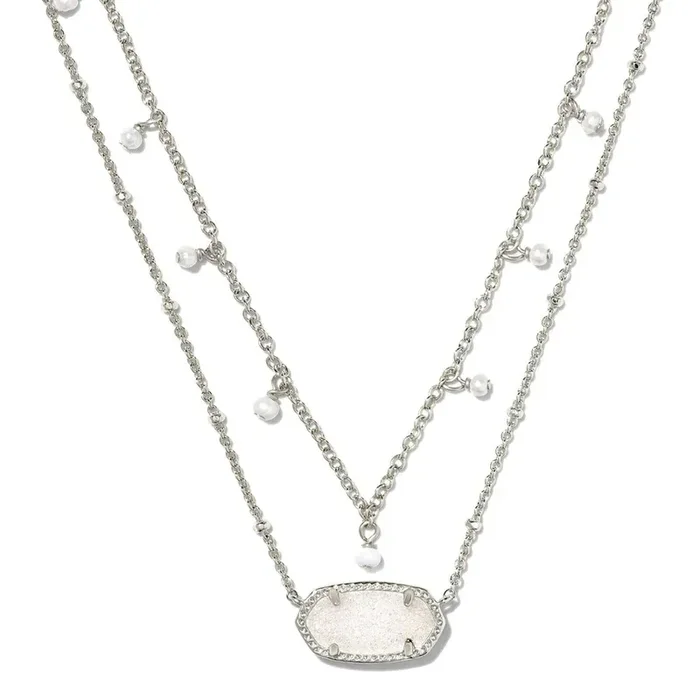 Elisa Pearl Multi Strand Necklace Rhodium Iridescent Drusy