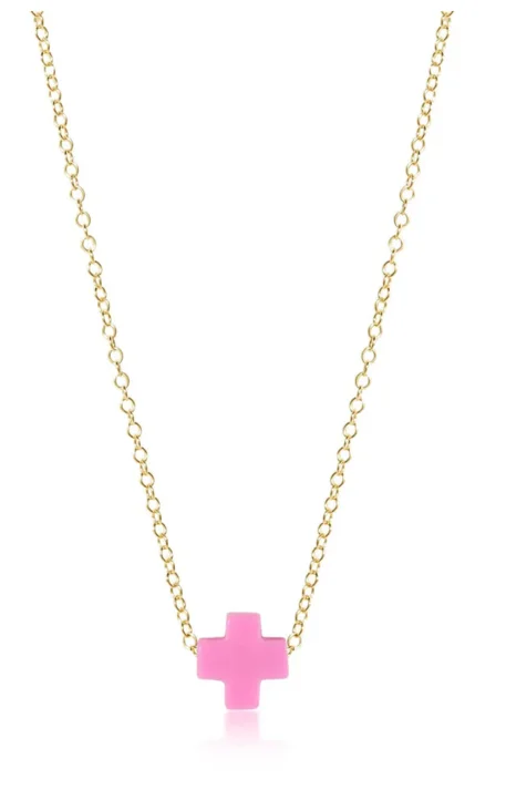 ENEWTON: 16″ NECKLACE GOLD – SIGNATURE CROSS – BRIGHT PINK