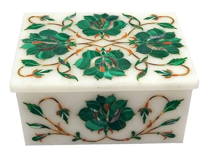 Exclusive White Marble Inlay Jewelry Box Handmade Art Piece For GirlsWomen. size – 3 x 4 inch