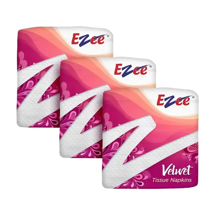Ezee Velvet Tissue Paper Napkins 300 Pulls Soft & Absorbent Pack of 3 x 100 Pulls Each Pack