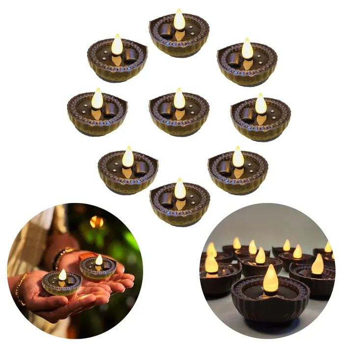 Festive Vibes Water Sensor Electric LED Diyas Set of 2 Plastic Flameless & Smokeless Water Sensor LED Diwali Light Diya Warm Ambient Tea Ligth Candles for New YearFestivalChristmasHome Decoration (2)