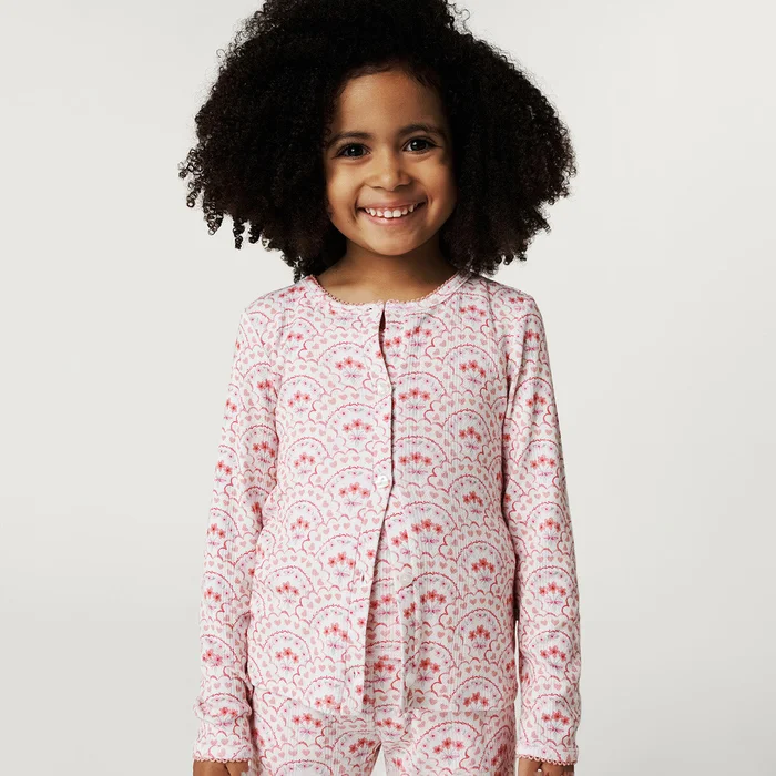 Floral Pink Girls Ruffled Long Sleeve Pullover | Janelle