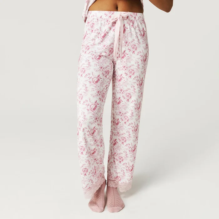 Floral Pink Straight-Leg Jolene Women’s Lace Pajama Pants | Posh Peanut®