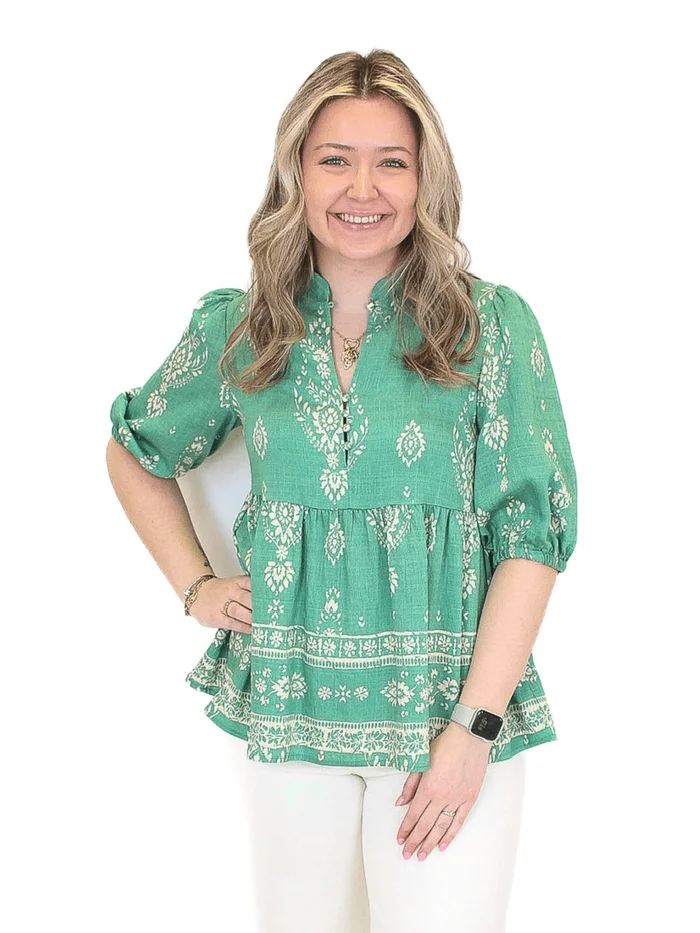 Floral Print Peplum Top – Green