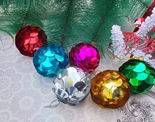 Forty Wings 6 Pcs Big Size Christmas Tree Hanging Sequence Multi Balls for Christmas Ornaments Balls Xmas Tree Hangings Ornaments for Christmas Decoration Items for Home Decoration Christmas Party